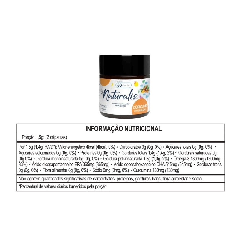 Cúrcuma com Óleo de Peixe com 60 Cápsulas Naturalis