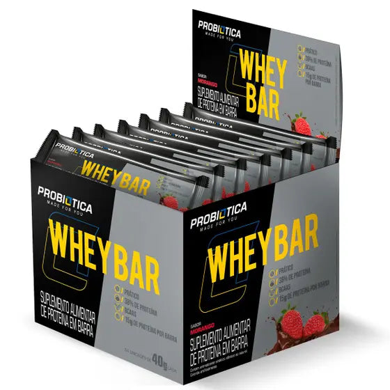 Whey Bar Sabor Morango Caixa c/24 Unidades Probiotica